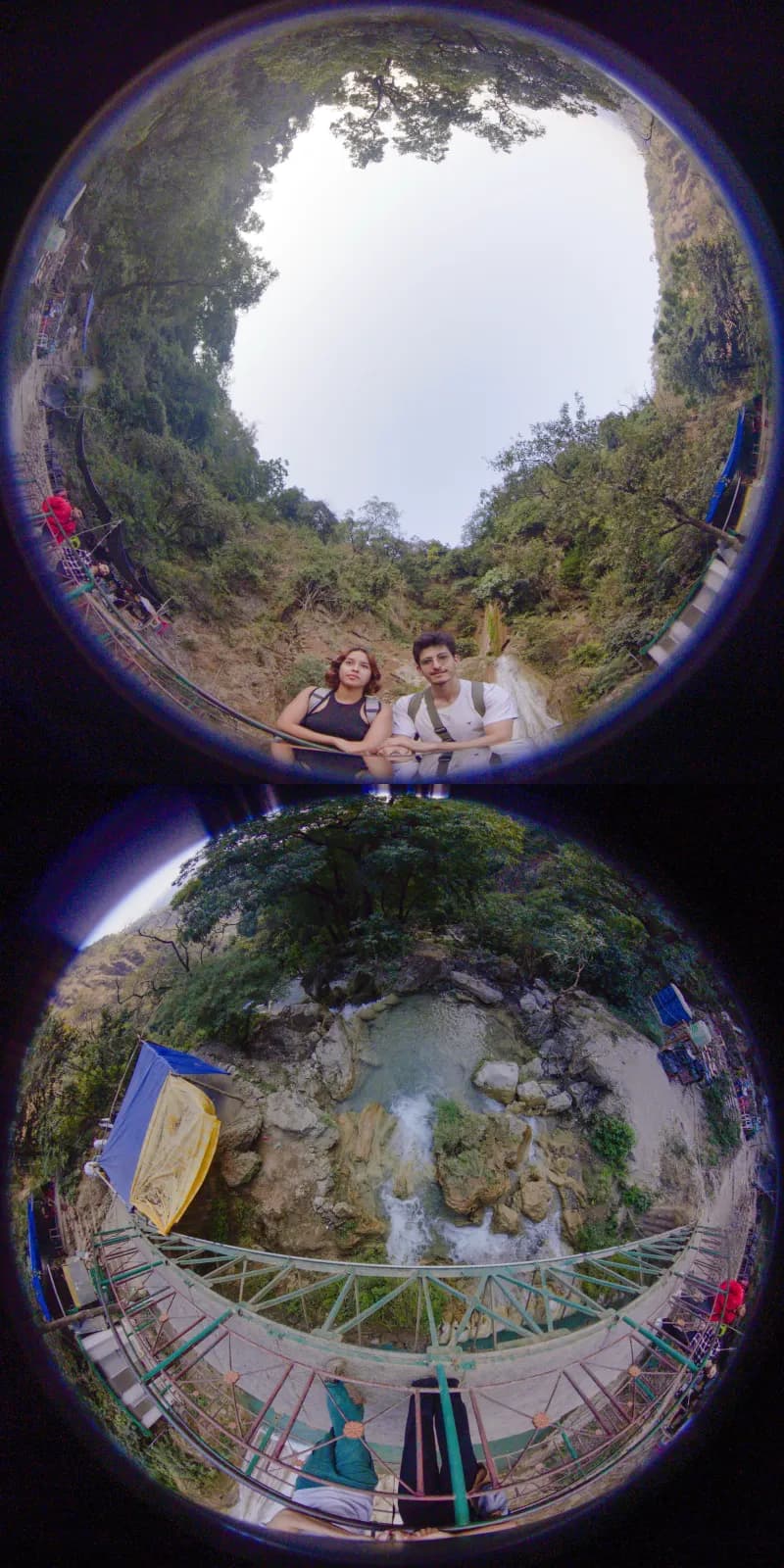 Recuerdo en cámara 360 de Katherine Velasquez en una cascada durante sus viajes